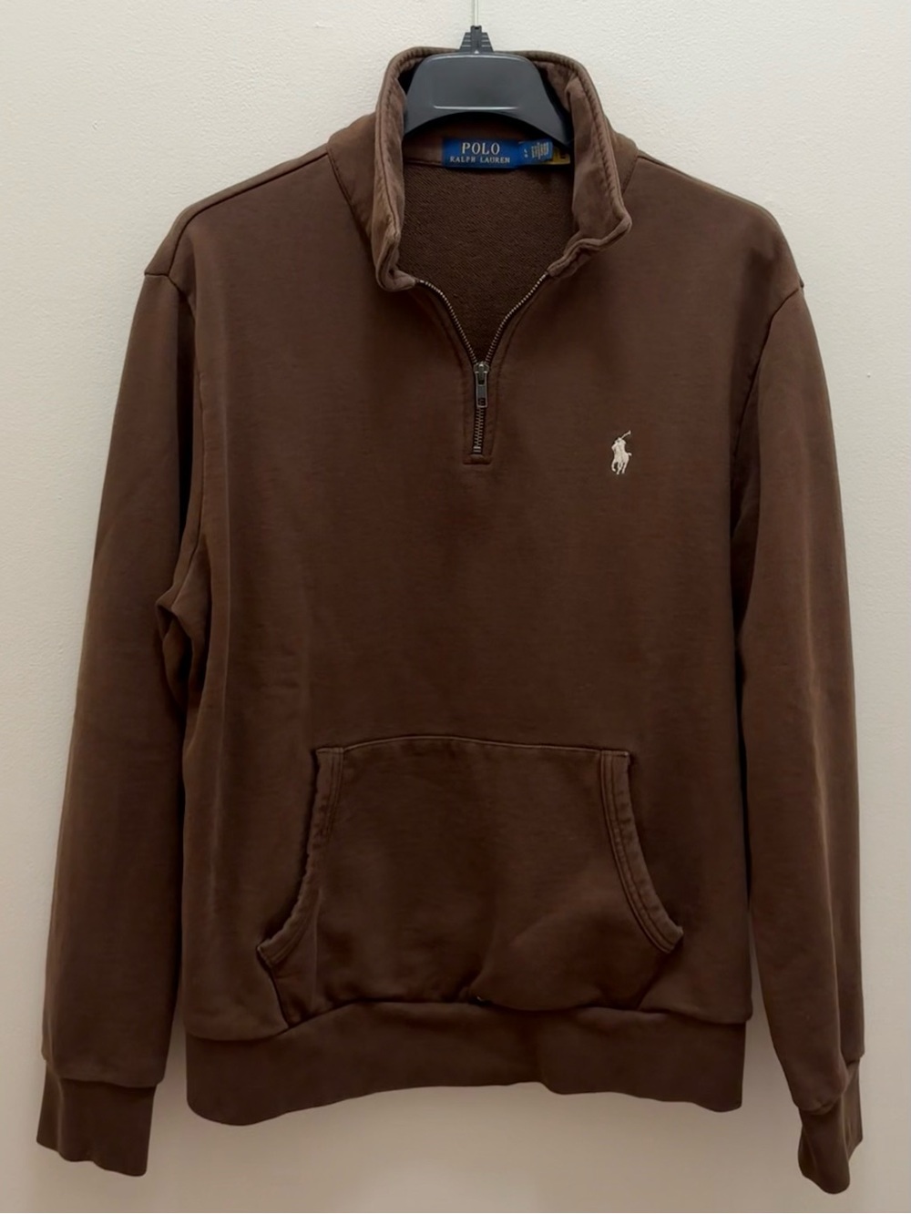 Polo Ralph Lauren Brown French Terry Quarter Zip Sweatshirt Size Large Preppy - Picture 11 of 16